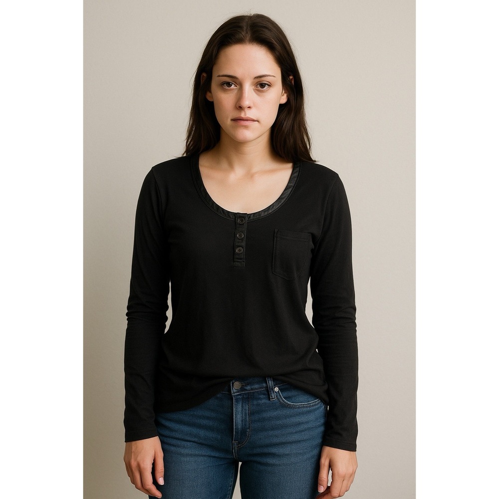 Henley Womens L Black Scoopneck Satin Trim Minimalist Bella Swan Base Layer‎